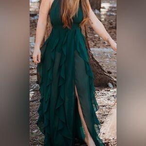 Elegant Green Ruffled Gown